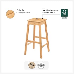 Élégance Naturelle et Confort Exceptionnel : Tabouret de Bar en Bambou 75 cm de 5five