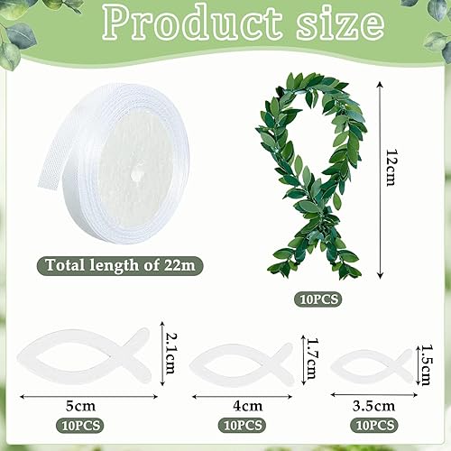 Lot de 40 décorations de communion en rotin - Poisson en bois - Communion de poissons en bois - Eucalyptus - Décoration de table de baptême - Avec ruban - Pour communion, confirmation, baptême - Nail Gallerys