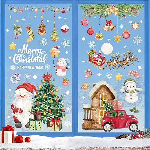 Vyntra 209 Pièces NoëL Autocollants Fenetre, Coloré Stickers Noel Fenetre Réutilisables Statiques PVC Autocollant Fenetre de Noël, Deco Noel Interieur Maison, avec Flocon de Neige, Renne, Étoile - Nail Gallerys