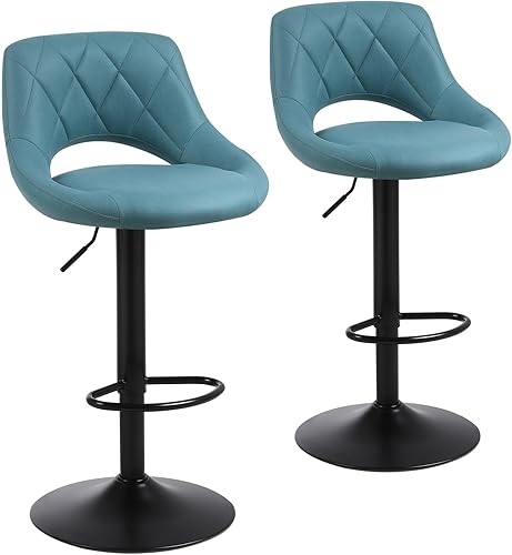KHISCHMO Lot de 4 Tabourets de Bar Modernes Tabourets de Cuisine à Dossier Creux, Tabourets de Bar Hauts Pivotant à 360 Degrés avec Repose-Pieds, Bleu - Nail Gallerys