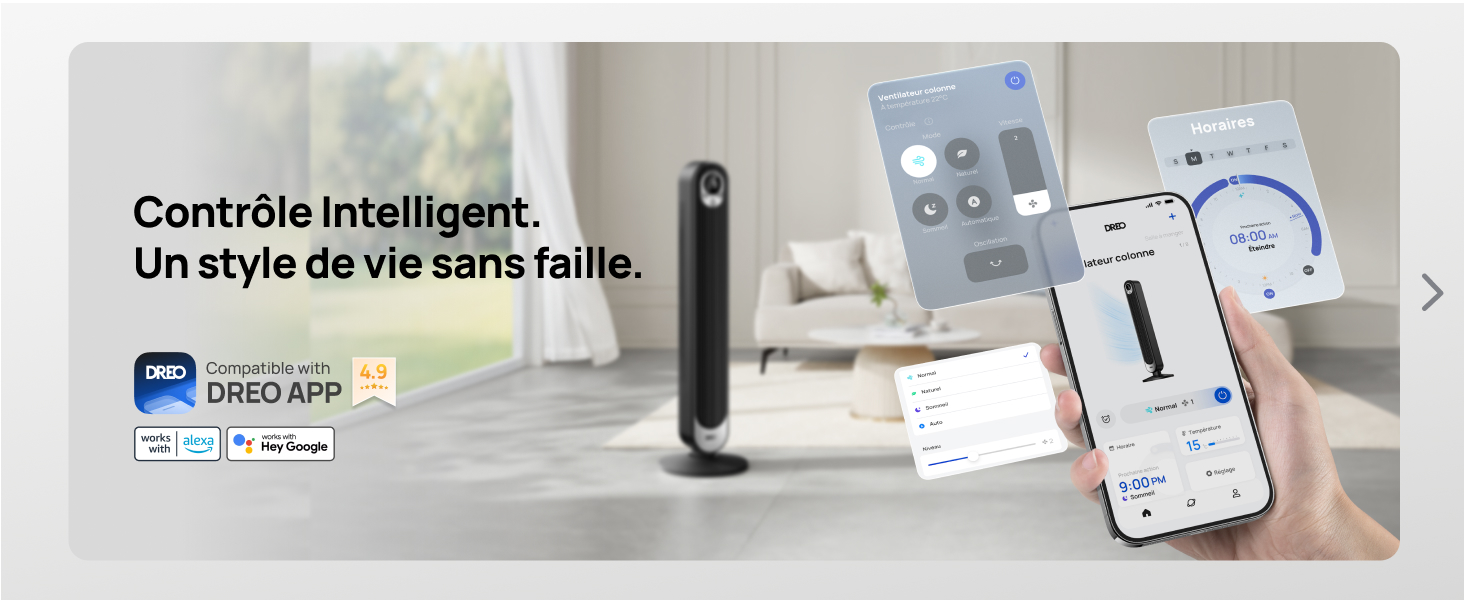 Dreo Ventilateur Colonne Silencieux avec Alexa