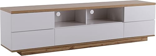 Winmores Meuble TV moderne en bloc de couleur blanche, meuble TV avec grain de bois, 180 cm (180 x 38 x 46 cm) - Nail Gallerys