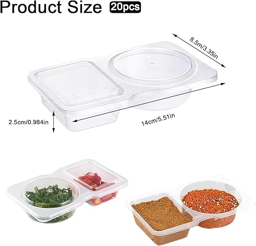 Reusable on the go Snack Containers 20 Pièces, Contenants Plastique avec 2 Compartiments, Boîte à Condiments à Compartiments Double Compartment Condiment Container, pour Condiments, Salade, Voyage - Nail Gallerys