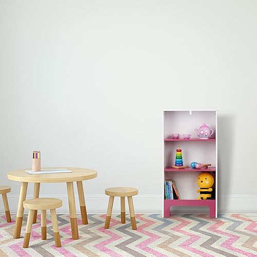 Relaxdays Étagère pour Enfants, 3 Compartiment, HxLxP : 91x48x24 cm, Livres et Jouets, Petite bibliothèque, Blanc-Rose - Nail Gallerys