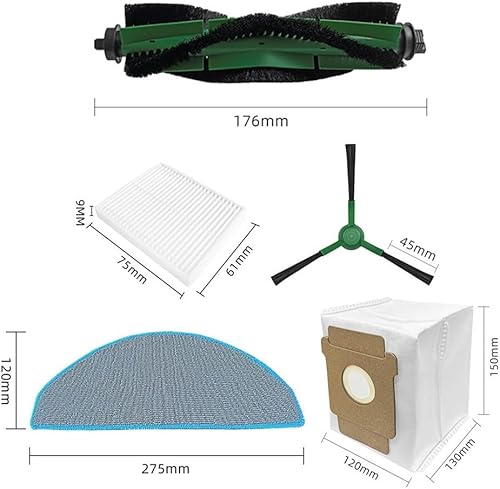 Vilgftyiet Ensemble de pièces de rechange pour Roomba 105 : brosse principale, brosse latérale, chiffon de nettoyage, sac à poussière et filtre, kit de nettoyage complet compatible avec les - Nail Gallerys