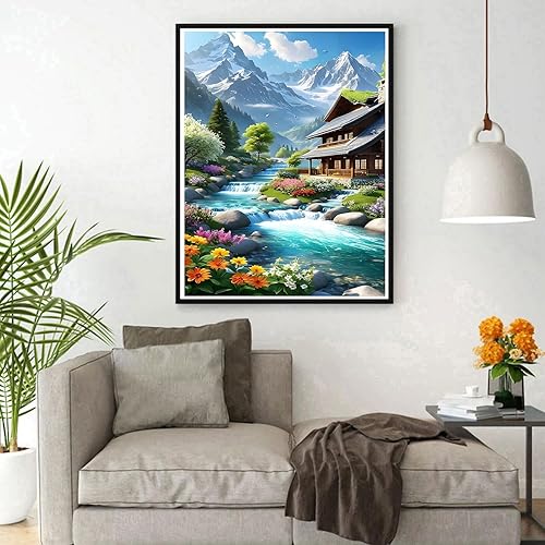 DPHERO 5D Montagne Enneigée Diamond Painting Kits, DIY Broderie Rivière Art du Diamant Painting Kit Complet, Fleurs Kits de Peinture sur Diamant Point de Croix Painting pour Adultes Débutants 30x40cm - Nail Gallerys