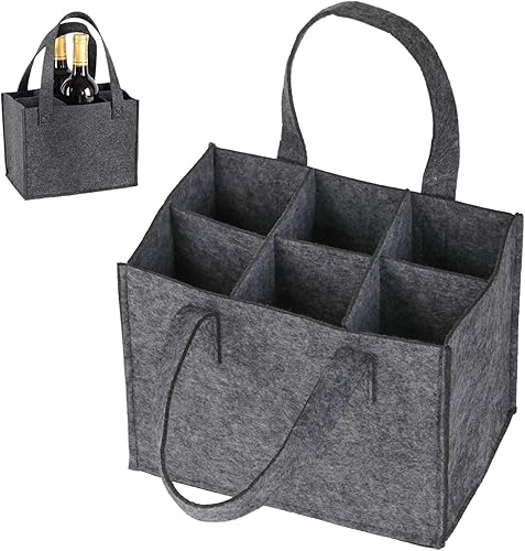 Sac de transport en feutre pour 6 bouteilles de vin avec poignée, sac fourre-tout à 6 compartiments pour bouteille de vin, sac de transport pour bouteilles de vin, bière, champagne, boissons, gris, - Nail Gallerys