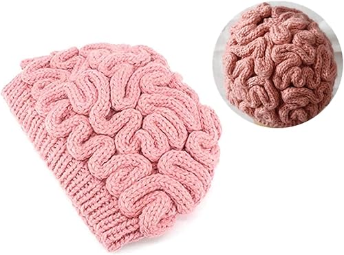 Gokame Chapeau de cerveau tricoté à la main unisexe - Fait à la main - Bonnet unique pour Halloween - Rose - Nail Gallerys