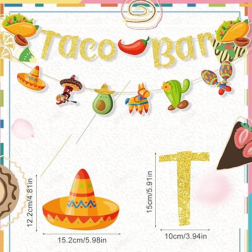 Guirlande de Bannière Fiesta Taco Bar, Décorations De Fête Mexicaine Pré-Enfilées avec Designs de Cactus Sombrero Taco pour Fournitures de Fête à Thème Mexicain Célébrations du Cinco de Mayo - Nail Gallerys