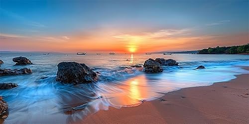 5D Diamond Painting Grand Format Coucher Soleil, Plage Broderie Diamant Kit Complet, Peinture Diamant Adulte, DIY Perle Diamant a Coller Painting, Strass Point de Croix Tableau Diamant 50x100cm S-3879 - Nail Gallerys