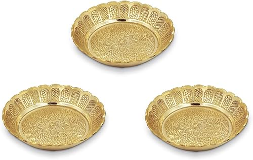 Shubhkart Nakshi Lot de 3 assiettes indiennes décoratives faites à la main en laiton pour puja 7 cm (petite taille) - Nail Gallerys