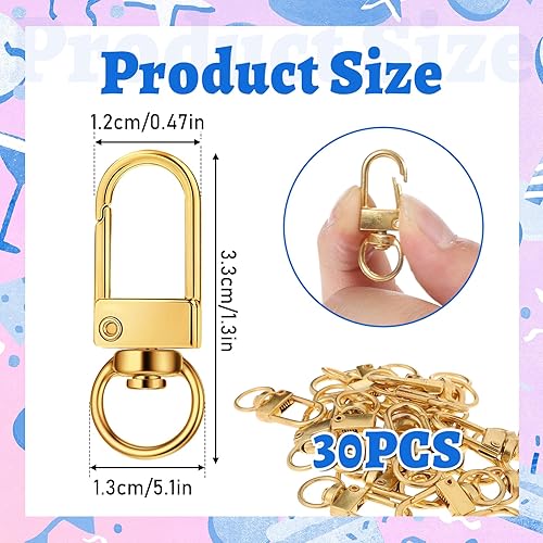 Lot de 30 anneaux porte-clés dorés en métal - Pivotant à 360° - Pour porte-clés, bricolage - Nail Gallerys