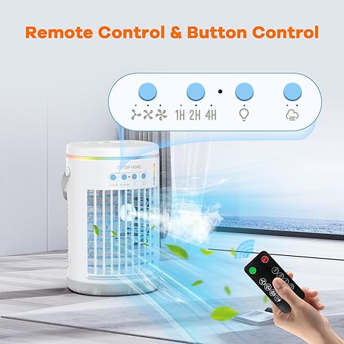 Climatiseur Mobile, 5 en 1 Mini Climatiseur Portable, Climatiseur Mobile Silencieux, Refroidisseur D'air, Ventilateur Climatiseur, Mini Climatiseur avec 3 Vitesses, 2 Modes de Brumisation - Nail Gallerys