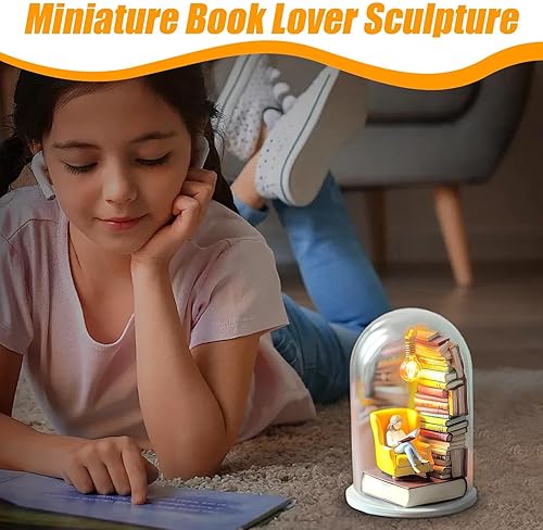 Générique Library Library Miniature Sculpture Reader Night Light Livre Miniature avec décor de décoration de Plate - Nail Gallerys