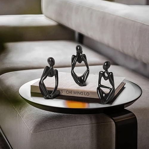 Sculpture moderne pour salon - Figurine de rat de bibliothèque en résine - Art abstrait noir blanc doré - Décoration de bureau et d'étagère (Lot de 3 - grès A) - Nail Gallerys