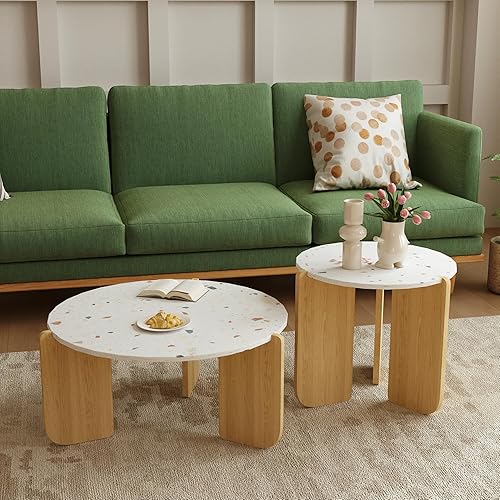 Eccellensedie Lot de 2 tables basses rondes en bois - 2 tables gigognes pour salon - Table basse moderne - Diamètre : 70 cm et 50 cm - Nail Gallerys