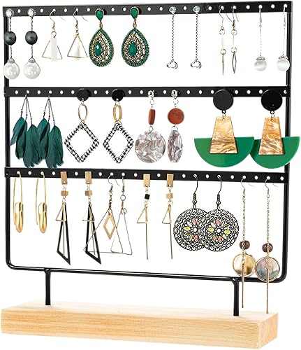 facaio Organisateur de Bijoux, Présentoir de Boucle D'oreille en Bois et Métal, Porte-boîte à Bijoux Vintage, Organisateur de Bijoux, Boucles D'oreilles Boîtes à Bijoux (69 Trous et 3 Couches) - Nail Gallerys
