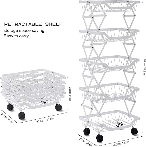 BRIAN & DANY Panier de Fruits et Legumes avec Roues, Support Utilitaire de Panier de Fruits Roulant empilable à 5 Niveaux, Panier a Legumes pour la Cuisine, Garde-Manger,Les Toilettes - Nail Gallerys