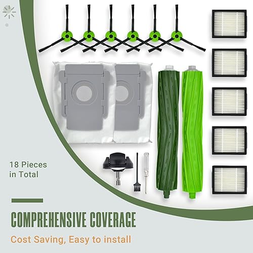 Kit pièces de rechange pour iRobot Roomba J Plus J5+ J6+ J7+ J8+ J9+ – 1 roulette avant, 1 brosse en caoutchouc, 5 filtres HEPA, 6 brosses latérales, 2 sacs à poussière (Pas de Combo j7+, j9+) - Nail Gallerys