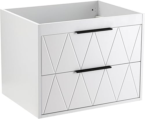 UEV Meuble sous Lavabo Suspendu 60cm, avec 2 Grands Tiroirs, Meuble Salle de Bain, Motif Ligne, Style Scandinave, Noir (Lavabo Non Inclus) - Nail Gallerys