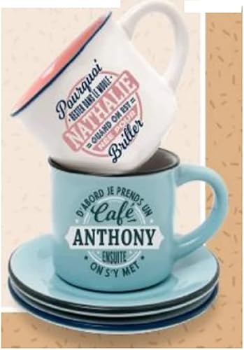 Kontiki- Tasse expresso et sa sous-tasse en faïence personnalisée: 'Stéphane...' - Nail Gallerys