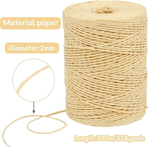 CAMAL Raphia à Crocheter pour Sac, 300m Fil de Raphia Papier pour Emballage de Décoration, 2mm Fil de Papier Ruban pour Crochet DIY Artisanat, Parti Chapeau, Bouquet de Mariage (Rouge rosé) - Nail Gallerys
