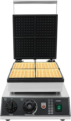 Gaufrier commercial, gaufrier belge, 1750 W, gaufrier avec 4 éléments chauffants, gaufrier électrique, température et temps réglables 0-5 min/50-300 °C, revêtement antiadhésif - Nail Gallerys