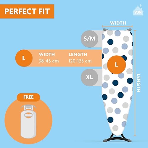 Housse de Table à Repasser Laundryspecialist Classic – 2 Couches et équipée de Mousse 3MM – Taille XL pour Une Largeur de 42 à 52 cm et Une Longueur de 130 à 138 cm - Nail Gallerys