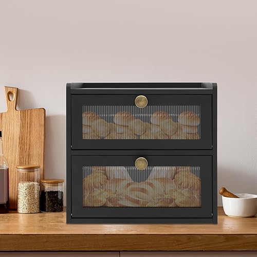 Grande boîte à pain rectangulaire en bois à double couche avec portes magnétiques et fenêtre de visualisation, imperméable et résistante à la moisissure, pour pain, petits pains, épices - Nail Gallerys