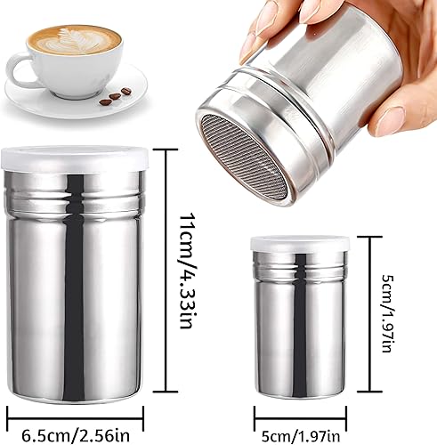 INHEMING Lot de 2 Saupoudreur en Acier Inoxydable, Tamis pour Café,Cacao,Sucre Glace,avec 16 Pochoirs à Cafe - Nail Gallerys