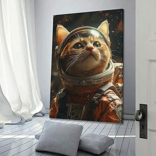 WSSHZXXJ Impression sur toile représentant un chat et astronaute - Décoration murale moderne pour chambre à coucher - 40 x 60 cm - Nail Gallerys