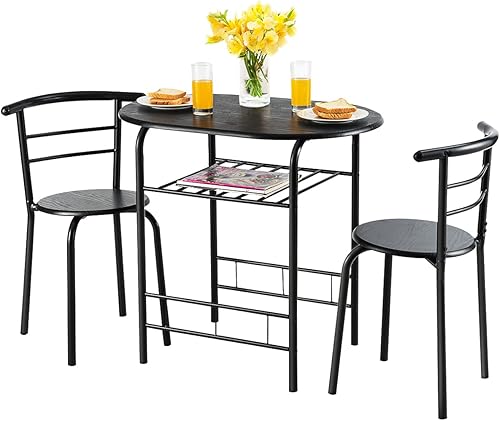 GOPLUS Ensemble de 3 Pièces avec Table et 2 Chaises,Meuble de Salle à Manger,Set de Bistro pour Cuisine, Salle à Manger, Salon, ou Chambres Compactes (Noir+Noir, 80x53x74cm) - Nail Gallerys