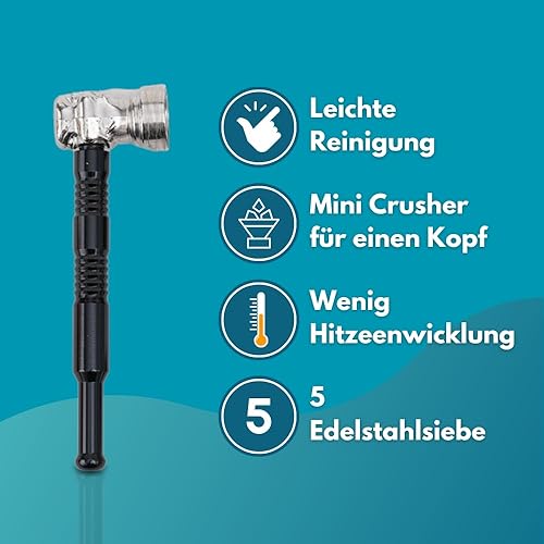 Kit de pipes pures | Grinder/Crusher | 5 tamis en acier inoxydable | Tête dévissable | Nettoyage facile | Pipe à fumer en verre | Utilisation de produits du tabac - Nail Gallerys