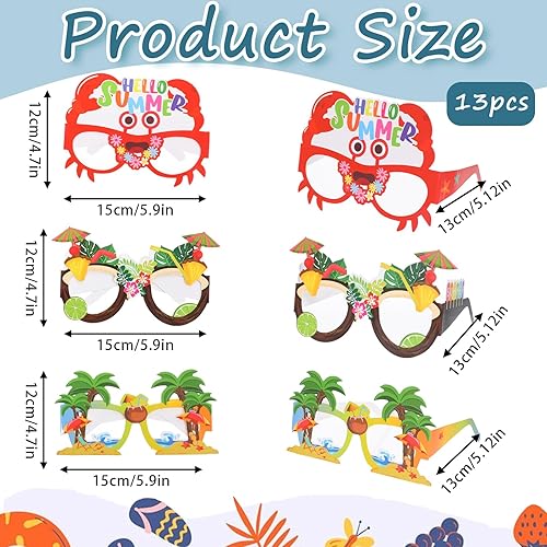 Lot de 13 paires de lunettes hawaïennes en papier - Pour fête d'été - Accessoires de fête hawaïenne - Accessoires pour fête d'été - Accessoires de plage - Piscine - Nail Gallerys