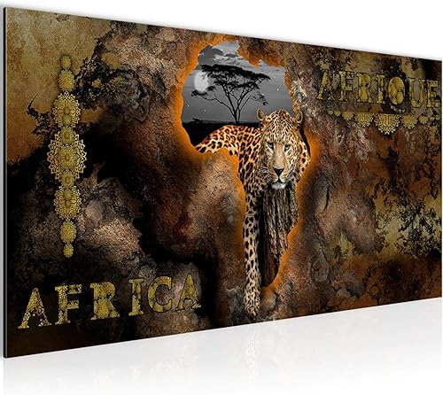 Runa Art Tableau Decoration Murale - Afrique L'Éléphant - 1 Partie - Moderne Toile Non tissée - Salon Salle Panorama - Gris Orange - 007612a - Nail Gallerys