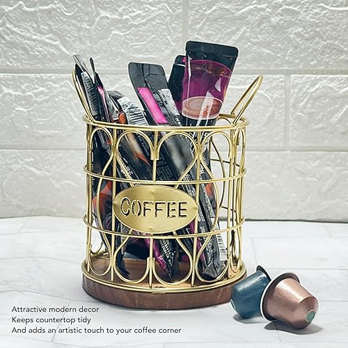 Porte-dosette de café, Porte-gobelet K en Fil de Grande capacité avec Base en Bois, Rangement de Dosettes de café, Organisateur de Dosettes de café pour Comptoir de Cuisine (BLACK) - Nail Gallerys