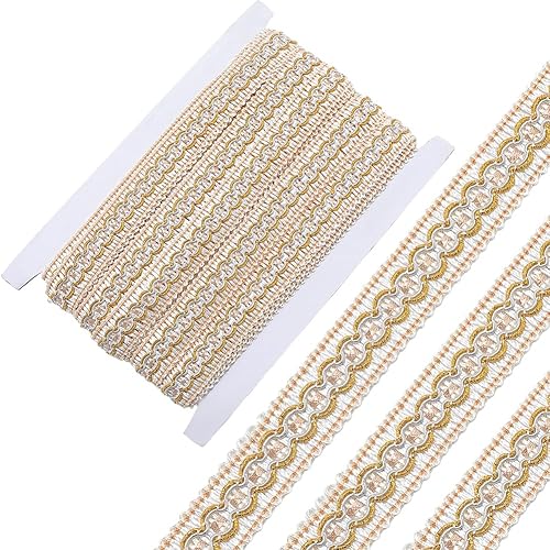 CABODYALS Ruban Tressé Tissé Doré Clair de 13.12 m au Mètre Bordure en Dentelle Ondulée Broderie Vintage en Polyester pour Couture Emballage Cadeau Artisanat Vêtements Décoration - Nail Gallerys