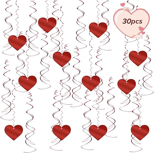 BAMZOK 30pcs Tourbillon Suspendu Forme Coeur Rouge Décoration Spirale à Suspendre pour Mariage Anniversaire Fête Serpentin PVC Plafond pour Fiançailles (Rouge) - Nail Gallerys