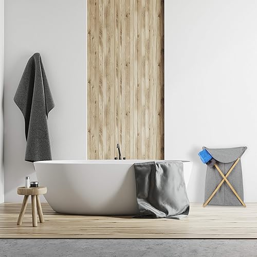 Relaxdays Panier à linge, corbeille à vêtements pliant avec couvercle, 58 L, transportable, Bambou, tissu, 62,5x43x42 cm - Nail Gallerys