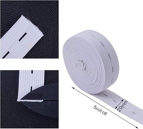 NBEADS 2 rouleaux de bandes élastiques bobine, boutonnière bobine élastique boutonnière tricot bandes élastiques extensibles avec 20 boutons en résine pour la couture, le tricot, 5 M/rouleau - Nail Gallerys