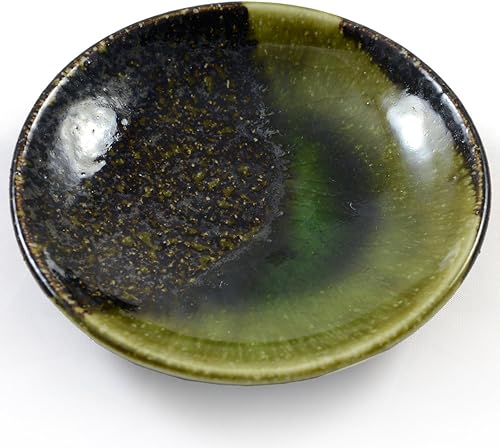 Petit Plat En Céramique Japonais Pour Les Sauces Et Sushi - Grès émaillé Vert Irisé - 10cm - Nail Gallerys