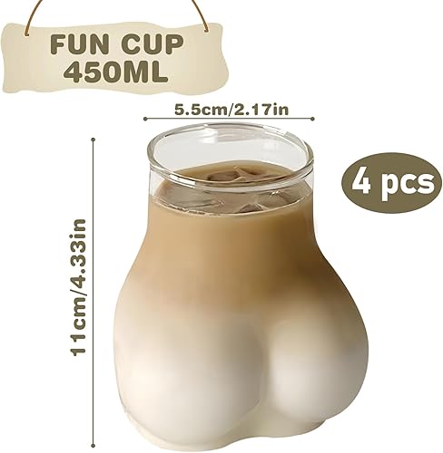 Tasse amusante de 450 ml avec forme de fesses avec paille et brosse, gobelet amusant, portable, verres à cocktail, verres à bière, pour latte macchiato, café glacé, whisky (2, 450 ml) - Nail Gallerys