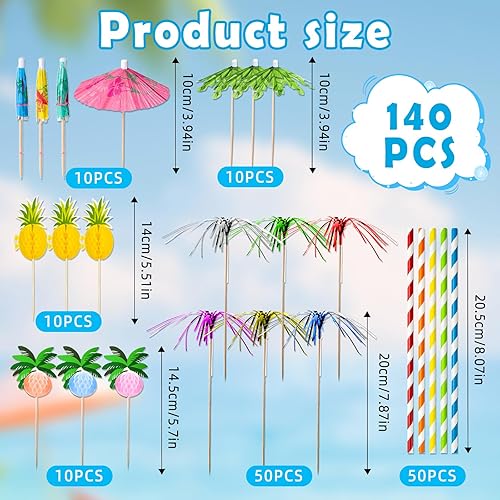Lot de 140 pailles réutilisables pour cocktail, feux d'artifice, accessoires de cocktail, accessoires de décoration pour fêtes d'été, mariages, bars et fêtes sur la plage - Nail Gallerys