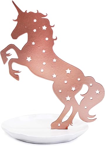 Bewaltz Présentoir à bijoux licorne - Tour à bijoux, boucles d'oreilles, collier, bague, bracelet, présentoir à bijoux avec plateau, joli or rose moderne en forme de licorne, arbre à bijoux avec base - Nail Gallerys