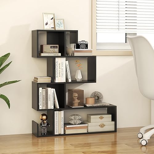 HOMASIS Bibliothèque en Bois à 5 Niveaux,Étagère de Rangement sur Pied de S avec étagères Ouvertes, Meuble de Rangement avec Protection Anti-basculement ‎80 x 22 x 120 cm（Noir） - Nail Gallerys