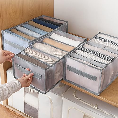 2 Pièces Jeans Organisateur de Tiroir, Boîte de Rangement pour Pantalons Commode Tiroir épaissir avec Poignée, Diviseurs de Tiroir de Vêtement Lavable Pliables T-Shirts (Gris,5 Grids) - Nail Gallerys