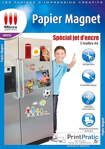 Micro Application Papier magnétique - Transfert thermocollant - Papier magnétique pour imprimante - Papier thermocollant à imprimer Papier Magnetique - 3 Feuilles Aimantée A4, Blanches, Effet Mat MA-5367 21 x 29,7 cm - Nail Gallerys