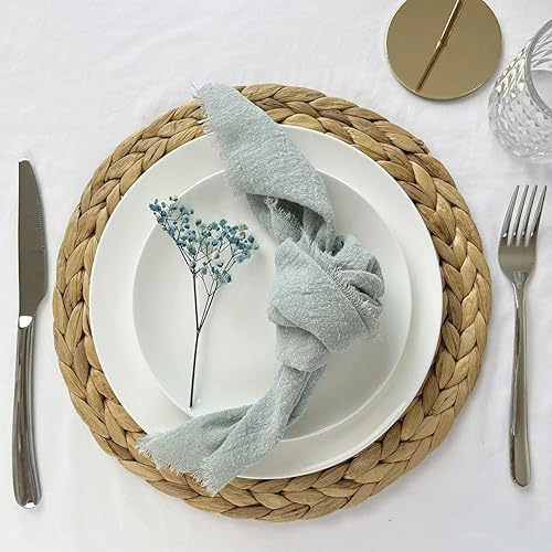 XJHWD Lot de 6/12/24/50 serviettes de table réutilisables en gaze de coton bohème avec franges pour décoration rustique, 30 x 30 cm, bleu ciel - Nail Gallerys
