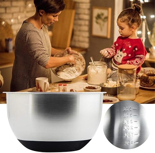 Bol en INOX, Saladiers en Acier Inoxydable, Base en Silicone Antidérapante, Bol À Mélanger avec Graduation, 22 CM, pour La Cuisine, Cuire Au Four, Battre Les Œufs, Les Nouilles, Patisserie - Nail Gallerys