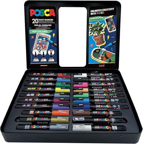 Uni-Ball 186832 - POSCA Marker Set, 20 stylos acryliques en étui, Marker Set Pop Colours, pointe PWE5M 1,8-2,5 mm - Nail Gallerys